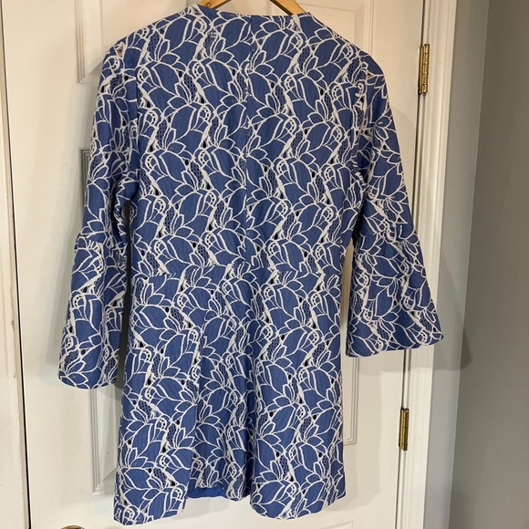 luii Anthropologie Womens Small blue Floral embroidered long Fitted jacket EUC - Picture 5 of 6